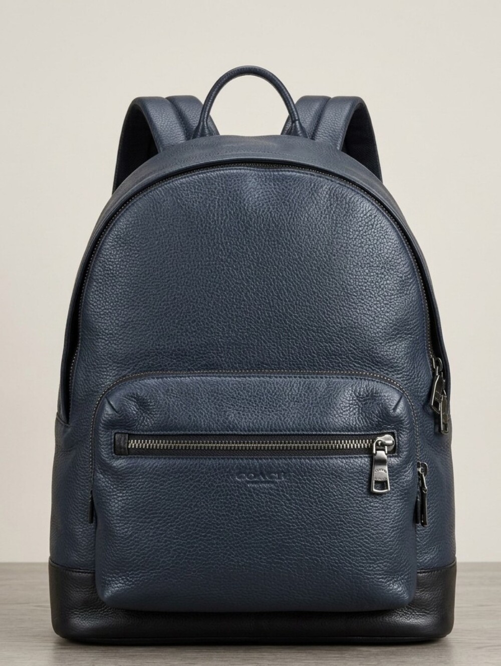 Coach Men's Pebbled Leather Backpack - Navy